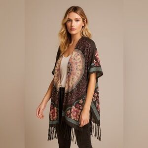 Woven Heart Boho Kimono Cardigan S/M